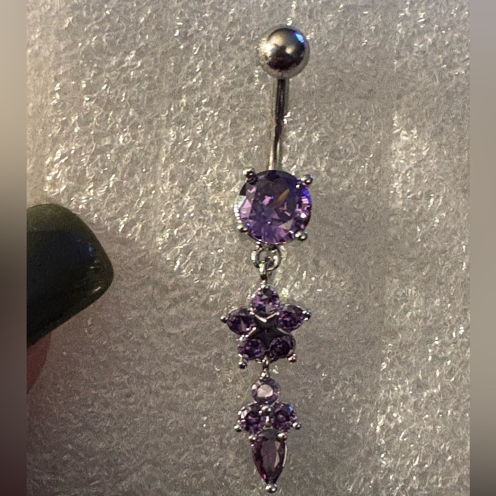 Belly Ring- Purple 14 G Dangle Butterfly Belly Button Ring Stainless Steel